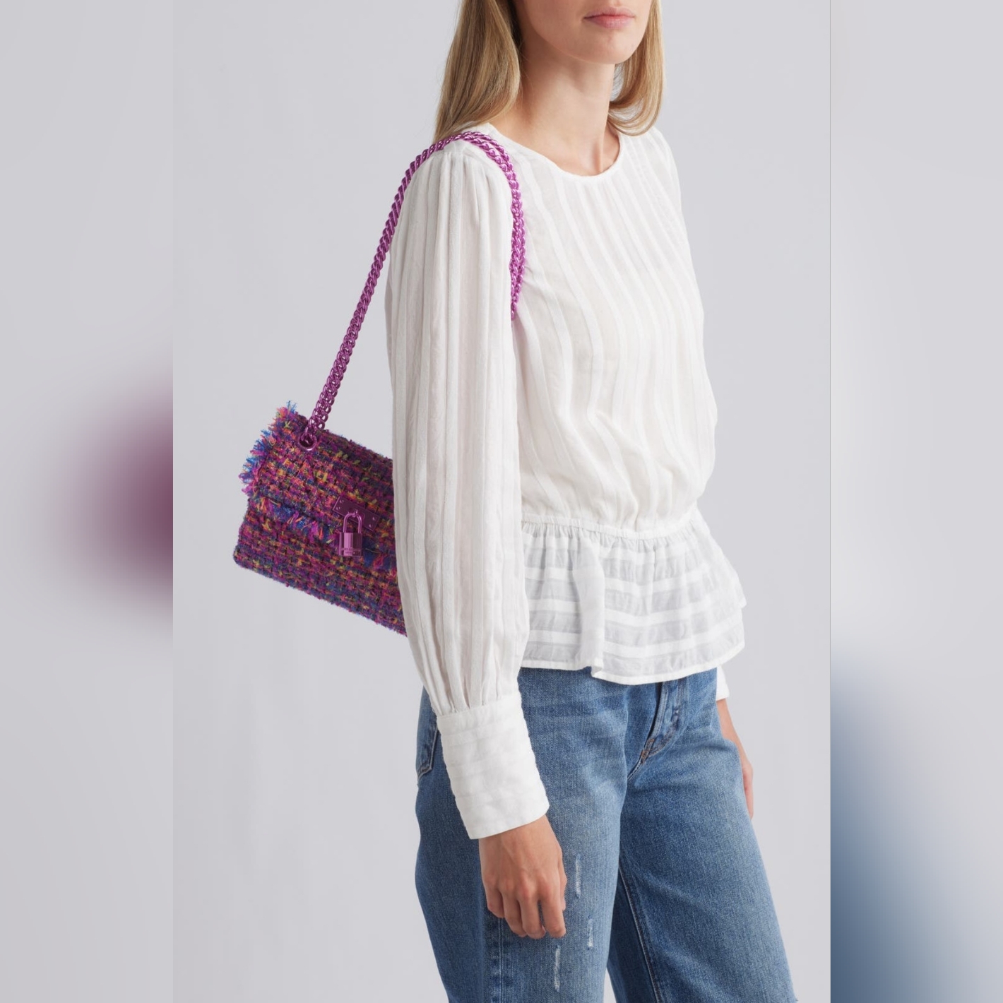 Kurt Geiger Purple Multicolor Tweed Shoulder Bag